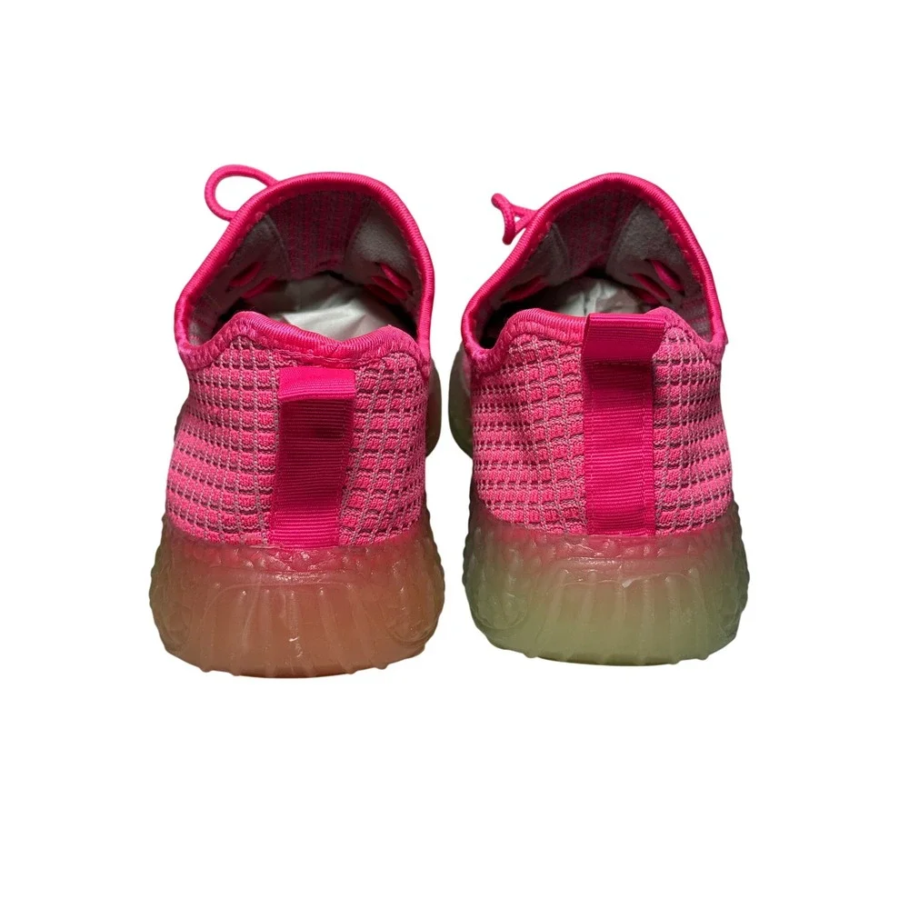 Wanted Hot Pink Mesh Lace‎ Up Athletic Sneakers Rainbow Sole Size 10